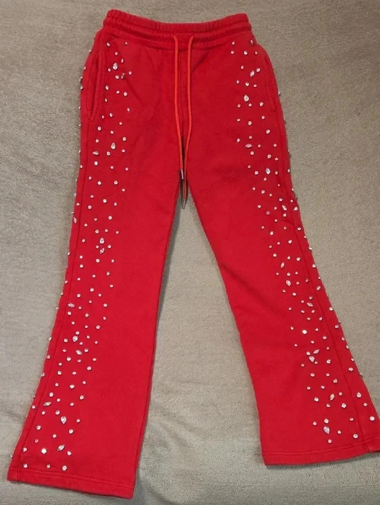 Reveer Men's Red Embellished Jogger Pants - Premium Casual Style-Size XS