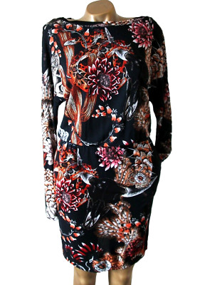 Just Cavalli Stretchkleid Multi Print Langarm Taschen IT40 UK 8 10