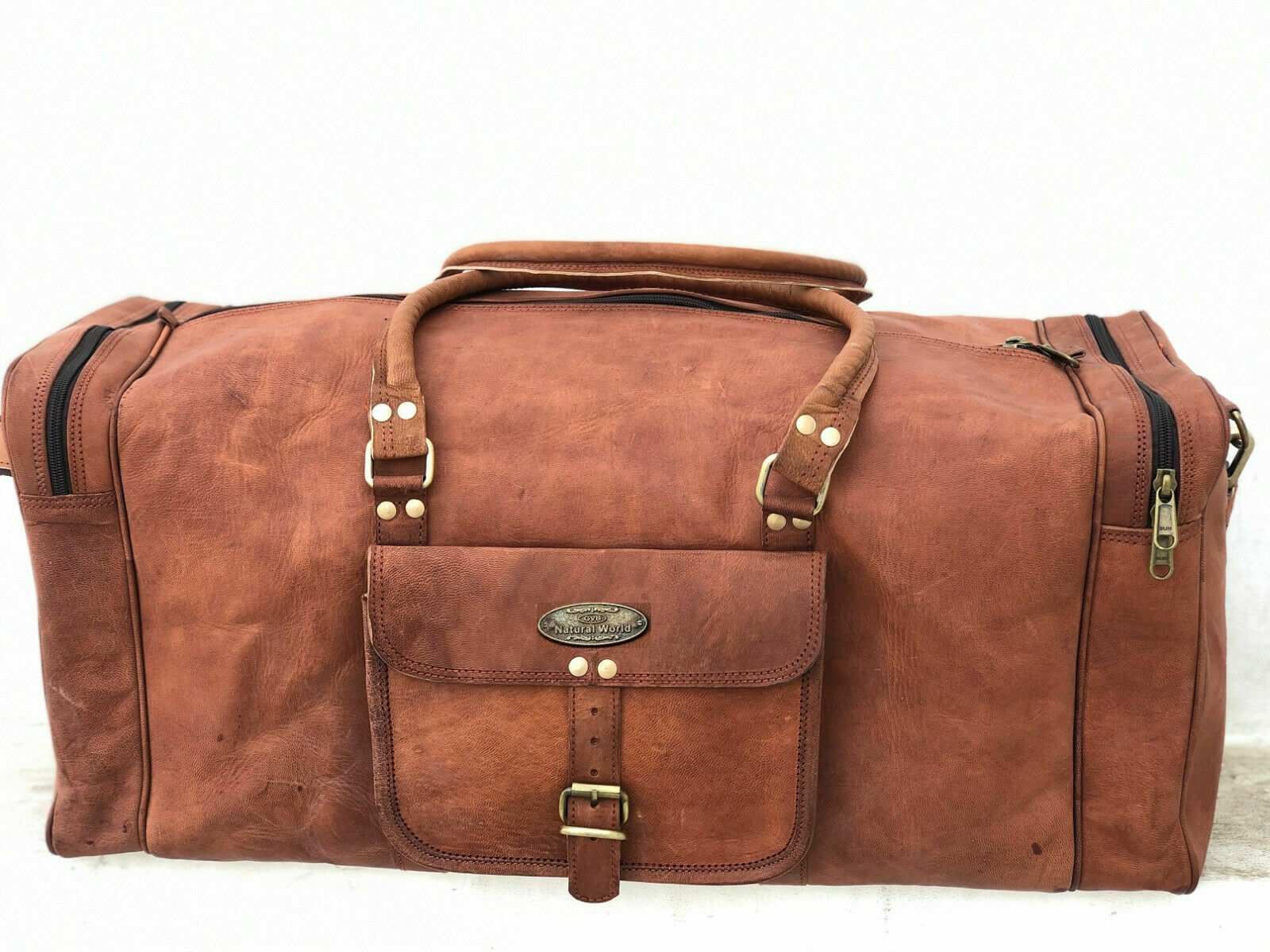 Leather Genuine Bag Travel Duffel Gym Luggage Vintage Weekend Overnight Men's