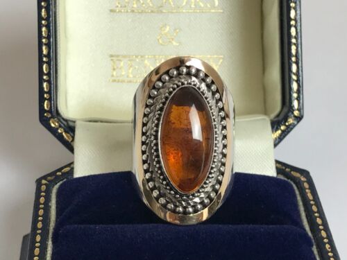 BA SUARTI Amber Gold on 925 Sterling Silver Ring - Size O