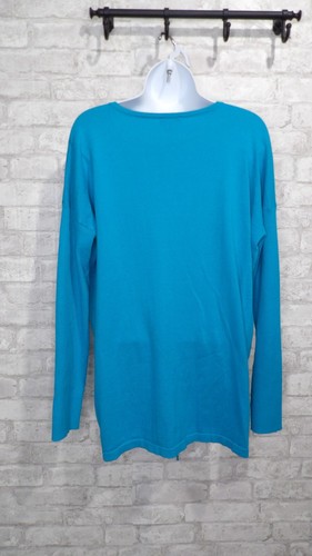 Vince Camuto Turquoise Blue V-Neck Fringe Knit Sweater Pullover Size Medium - Picture 7 of 15
