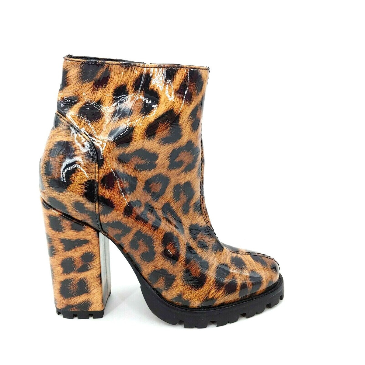Schutz Womens Synthetic Leopard Stacked High Heel Ankle Boot Multicolor B