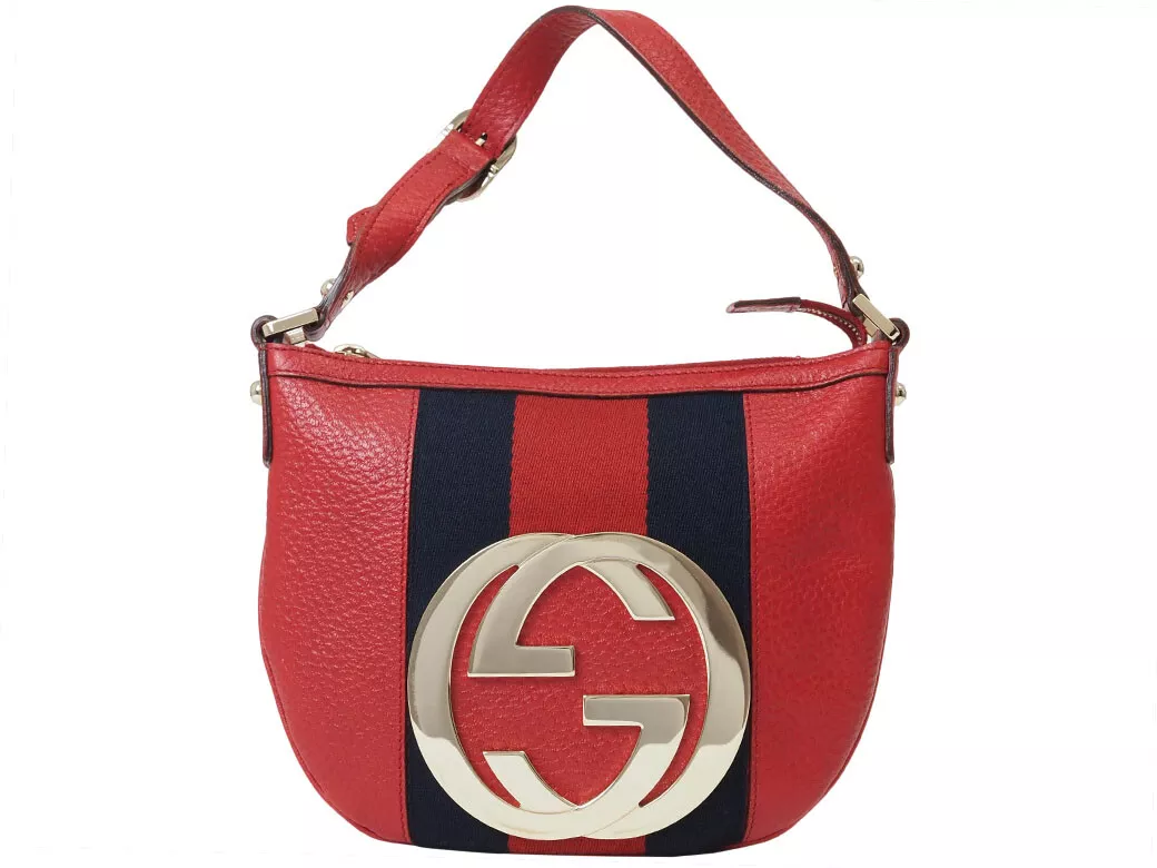 Gucci Interlocking G petit sac à main hobo sac Sherry Line cuir rouge 131444 authentique