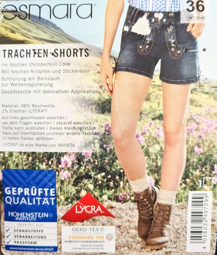 Esmara Damen Trachten Shorts oder Capri Hotpants Jeanshose Oktoberfest-Look NEU - Bild 4 von 4