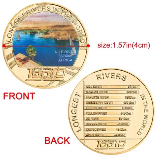 Worlds Top 10 Longest Rivers x10 Gold Plated Coins Box Set Mississippi OB River - Picture 3 of 3