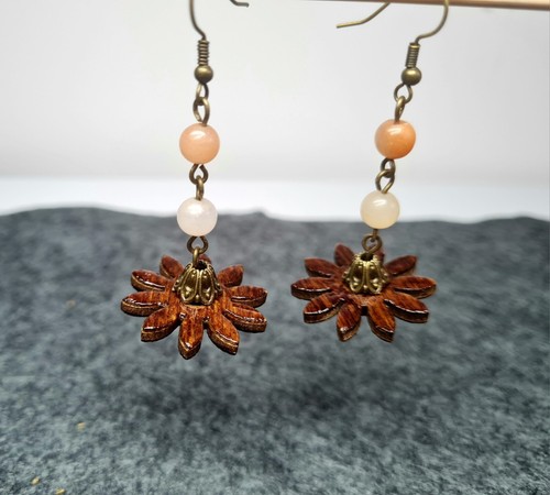 Handmade Jewellery Rustic Boho Hippy Wood Daisy Flower Earrings UK Seller - Picture 5 of 8