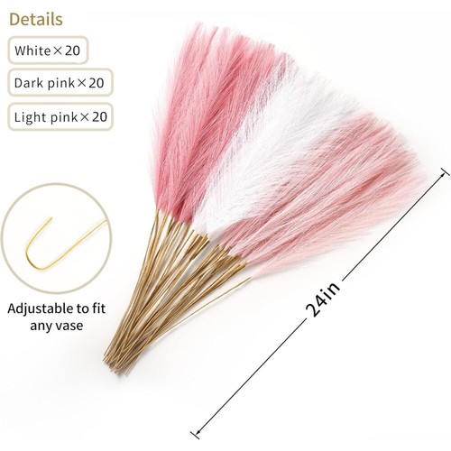 60 Pcs 24" Multicolor Pink Faux Pampas - Home, Wedding & Event Decor - Picture 2 of 24