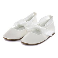 IVORY Flower Girl Shoes Ballerina Ballet Ribbon Tie Flats Formal Party Birthday
