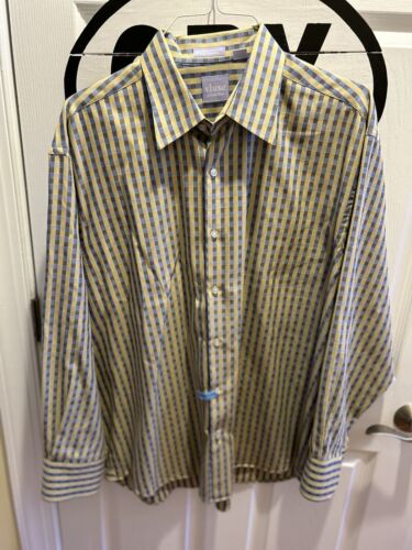 Vluxe by Lucky Nahum Shirt Mens XXL Long Sleeve Button Up Yellow & Blue Casual - Afbeelding 1 van 5