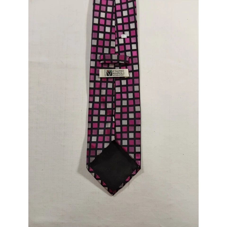 Мужской галстук Vesuvio Napoli фиолетовый черный клетчатый завязанный тканый ручной работы - Изображение 2 из 4