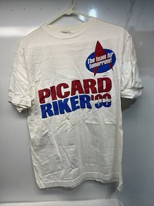 Vintage Picard Riker 96 Star Trek TNG Next Generation Election T Shirt Large NOS