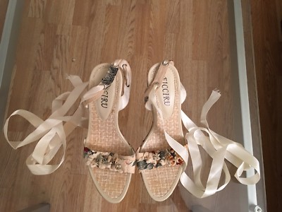 Belles Chaussures Compensées à Talons Hauts Vintage - Pointure 38-39 (UK 6), Motif Floral Pastel