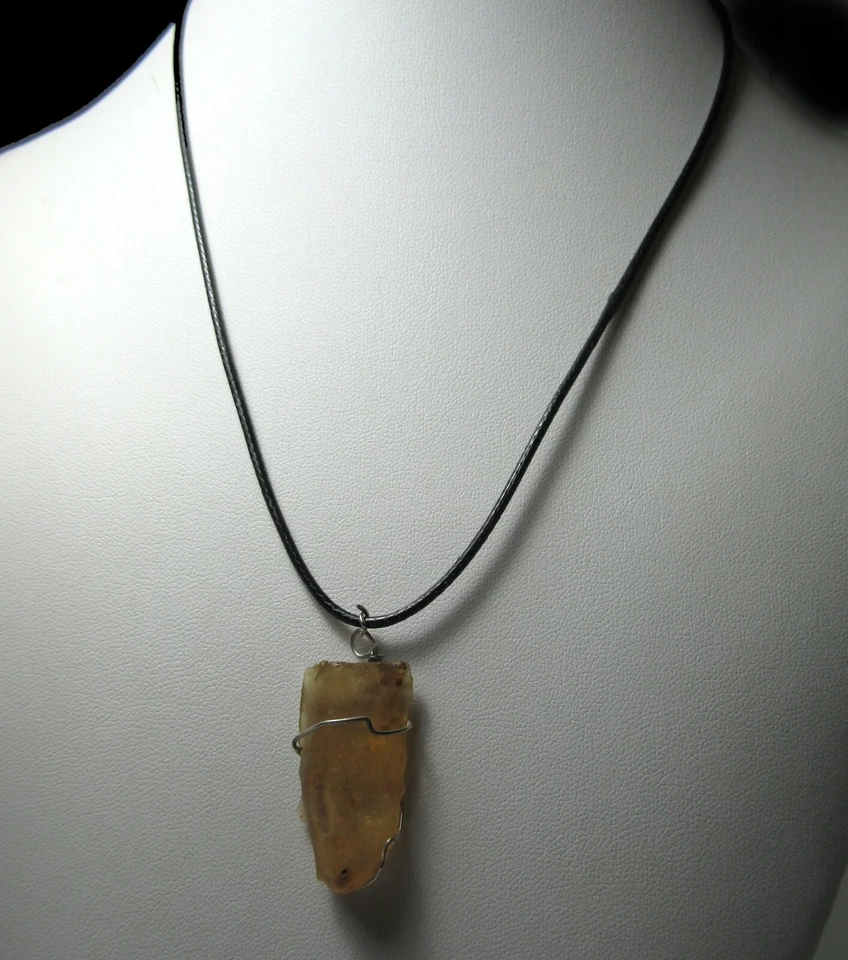 Collana con ciondolo ambra grezza vera naturale in argento 925 con insetti - Immagine 3 di 4