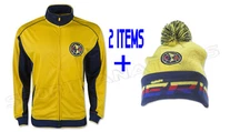 Club America Aguilas Jacket Track Soccer + Beanie Pom Winter Cap Adult Small