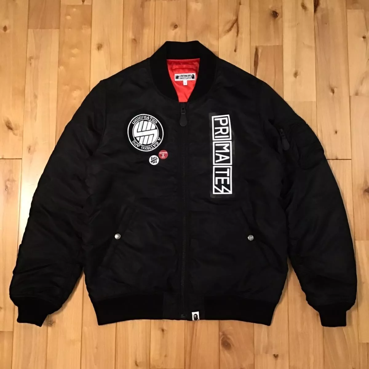 BAPE × undefeated Gun logo MA-1 bomber jacket Black A Bathing Ape Size L