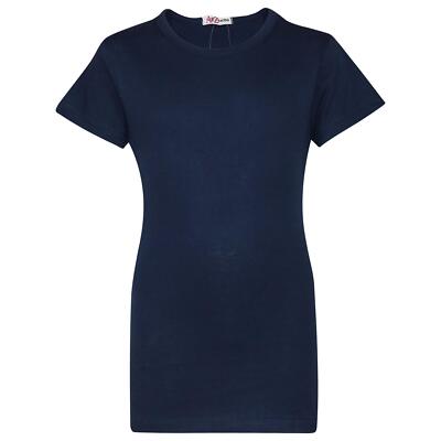 Girls Navy Designer T Shirts 100% Cotton Plain School T-Shirt Top For Kids 2-1