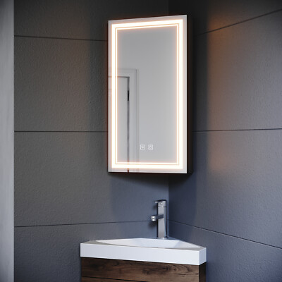 Spiegelschrank Eckspiegelschrank mit LED Beschlagfrei Steckdose Wandschrank 38.5