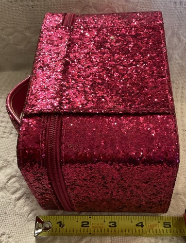 Caboodles “On The Go” Hot Pink Glitter Mini Girls Make-up Case W/ Mirror Zipper - Picture 14 of 14