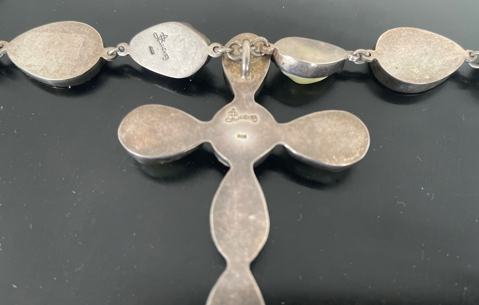 Statement Abalone Necklace with Large Cross Sterl… - image 6