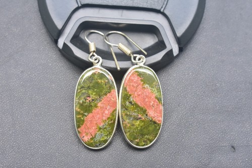Coppia di orecchini Unakite / gioielli in argento tedesco / 35. 50 ct / A-221
