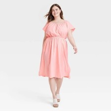 Universal Thread Dress Xl Cotton Midi Pink Cut Out Pockets Slit Cottage Festival