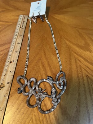 DaVinci 3 Snakes Serpents Necklace Matching Earrings Bling NWT
