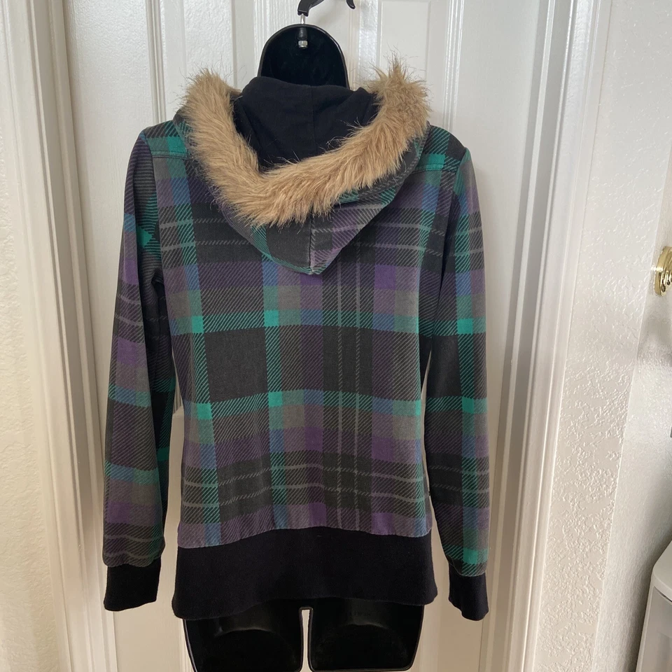 Chaqueta con capucha con cremallera a cuadros y gancho atado Foto 2 de 4