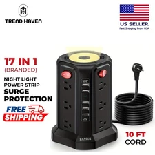 Extension Cord 10ft with On/Off Multi-Switch 12 Outlets, 5 USB Ports Power Strip