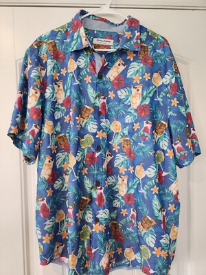 Tommy Bahama Mojito Bay Campanula Viscose Floral Drink Shirt Blue Men's XL