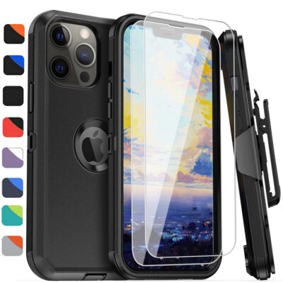 For iPhone 13 Pro Max 12 Pro Max 11 Pro Max Case Belt Clip Cover+Tempered Glass