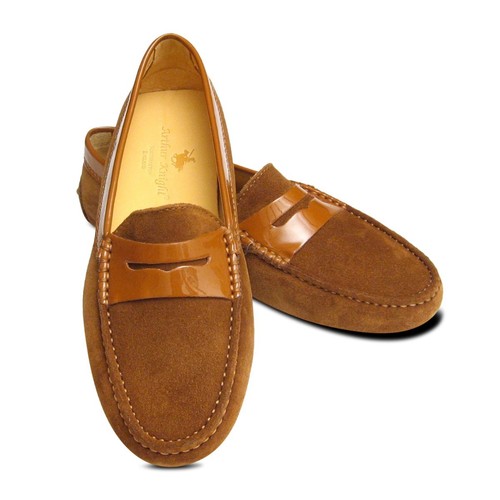 Brown Suede & Patent Arthur Knight Ladies Italian Driving Shoes - Picture 5 of 5