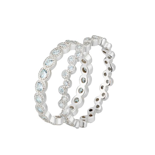 2 Piece Stack Eternity Ring Band Set 925 Silver CZ Milgrain Bands Size 6