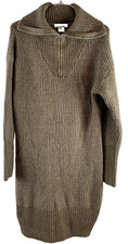 Cupcakes and Cashmere Ribbed Zip Cowl Neck Sweater Dress Size Small Brown