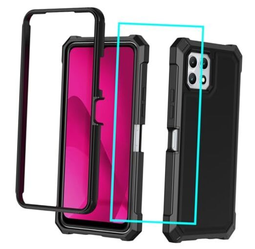 for T-Mobile 5G Case with Screen Protector,5G Phone Case Full Revvl 7 Black