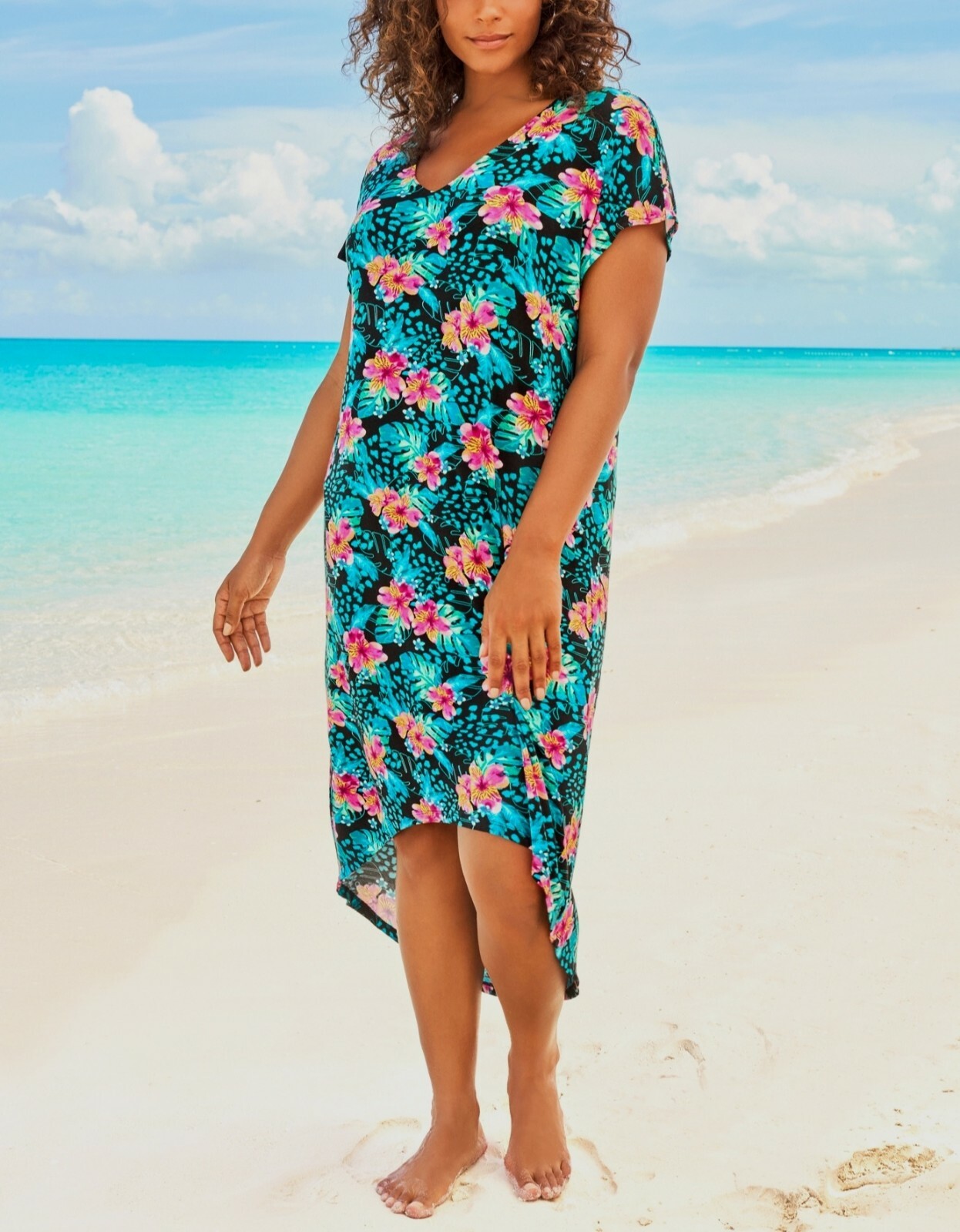 Swimsuits For All Plus Size Trop Animal Turq High-Low Cover Up Size 26/28 |  eBay