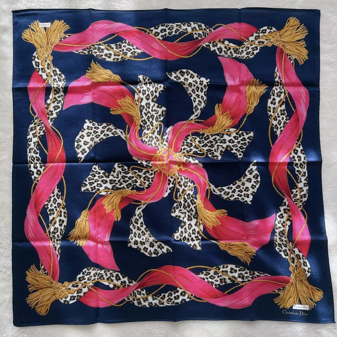 Christian Dior écharpe tissu mode 22,44 po × 22,44 en 100% soie marine authentique