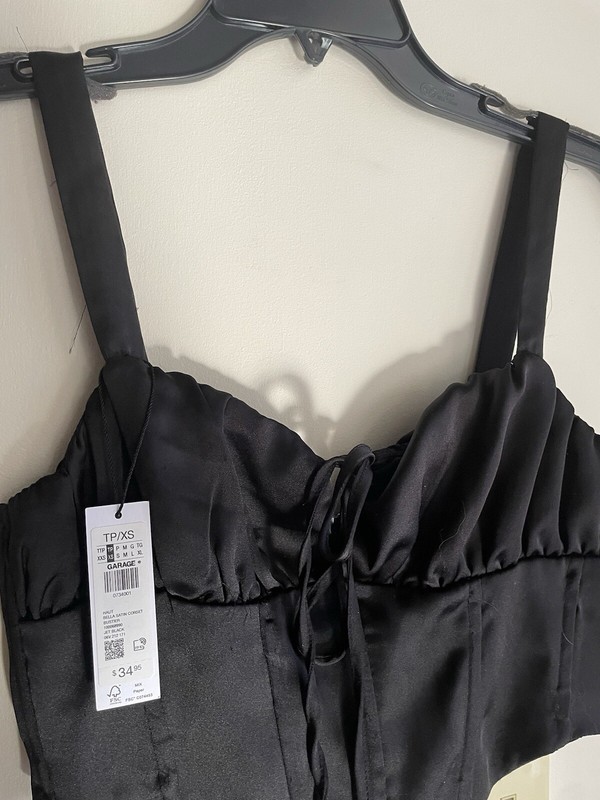 GARAGE Haut Bella Satin Corset Bustier Top, Jet Black, Size XS