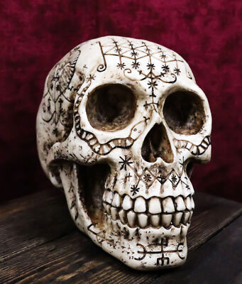 Ebros Haitian Ancient Voodoo Love Spells Talisman Tattoo Skull Statue 8.5''L