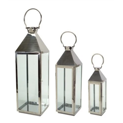 NEW Silver Stainless Steel Lantern Candle Holder Set Of 3, FREE POSTAGE - image 1 of 1