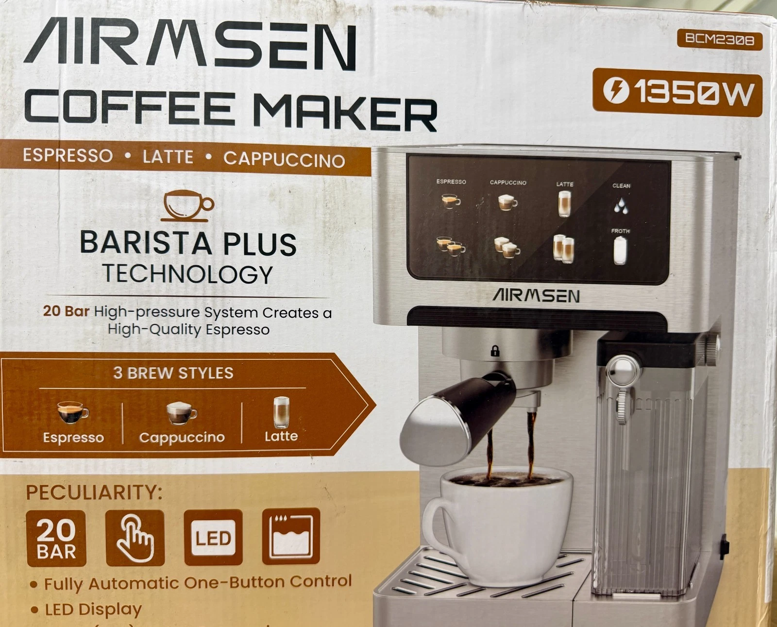 AIRMSEN 20 Bar Espresso Machine with Automatic Milk Frother for Home AA11