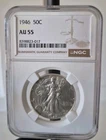 1946 WALKING LIBERTY SILVER HALF DOLLAR NGC AU 55