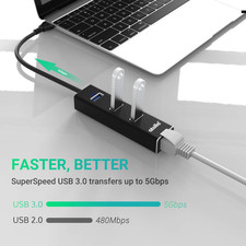 USB to Ethernet Adapter, 3 Ports USB 3.0 Hub with 10/100/1000 Mbps LAN RJ45 ...
