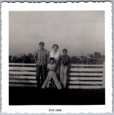 Vtg Snapshot Family Group Mother And Three Sons By White Fence 1959