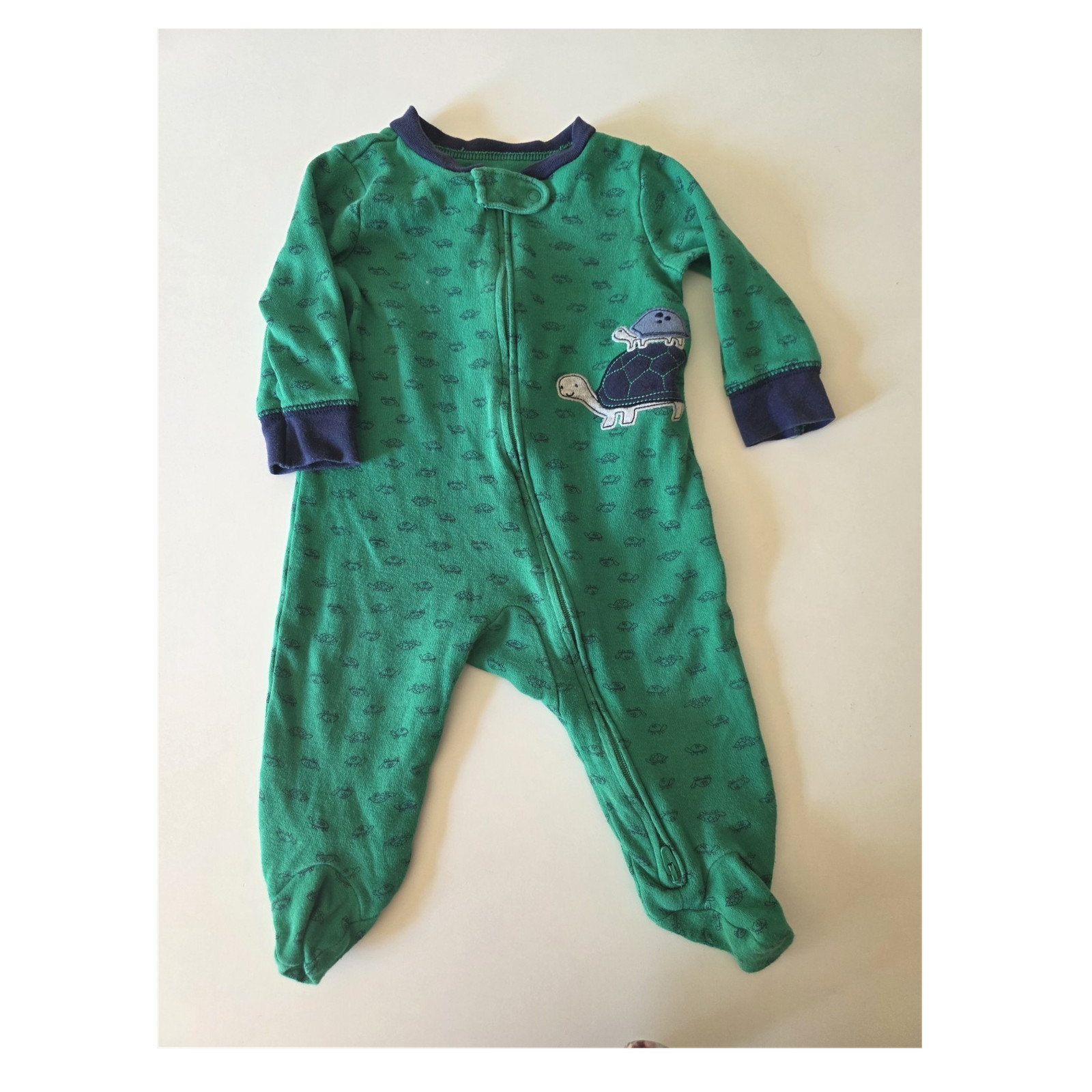 Carter's 6 Months Footed One Piece Sleeper Green Turtle Print Zip Cotton