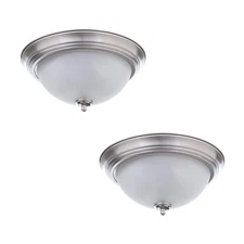 Commercial Electric 11 in. Brushed Nickel Flush Mount Frosted Glass Shade 2-Pack