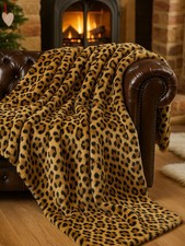 Image of Large Luxury Leopard Print Faux Fur Throw Blanket, Super Soft Plush, Warm Cosy