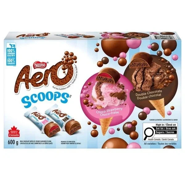 1 Box Nestle Aero Scoops Mini Chocolate Bars - 600g per box - Fresh from Canada