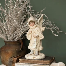 Ragon House Christmas Victorian Snow Angel Figurine with Lantern Frosted 10”