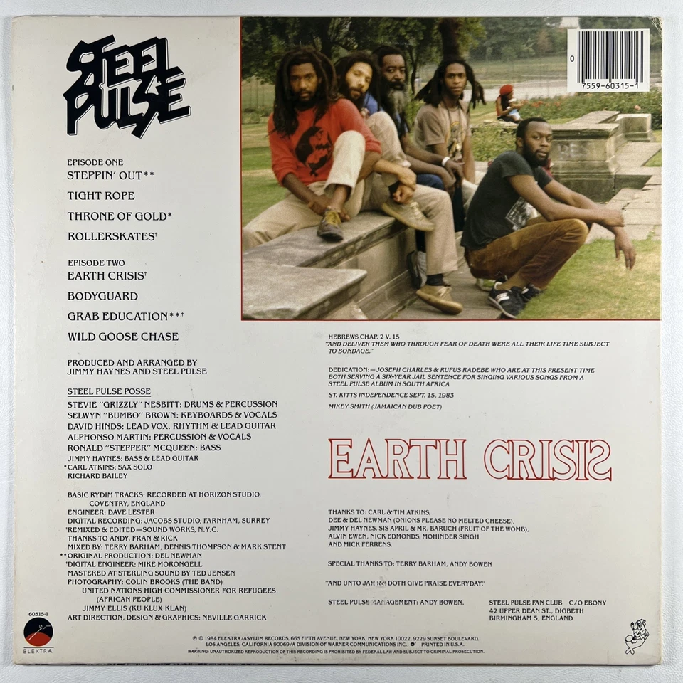 Steel Pulse ”Earth Crisis” LP/Elektra 60315-1 (NM) 1984 Reggae - Image 2 of 4