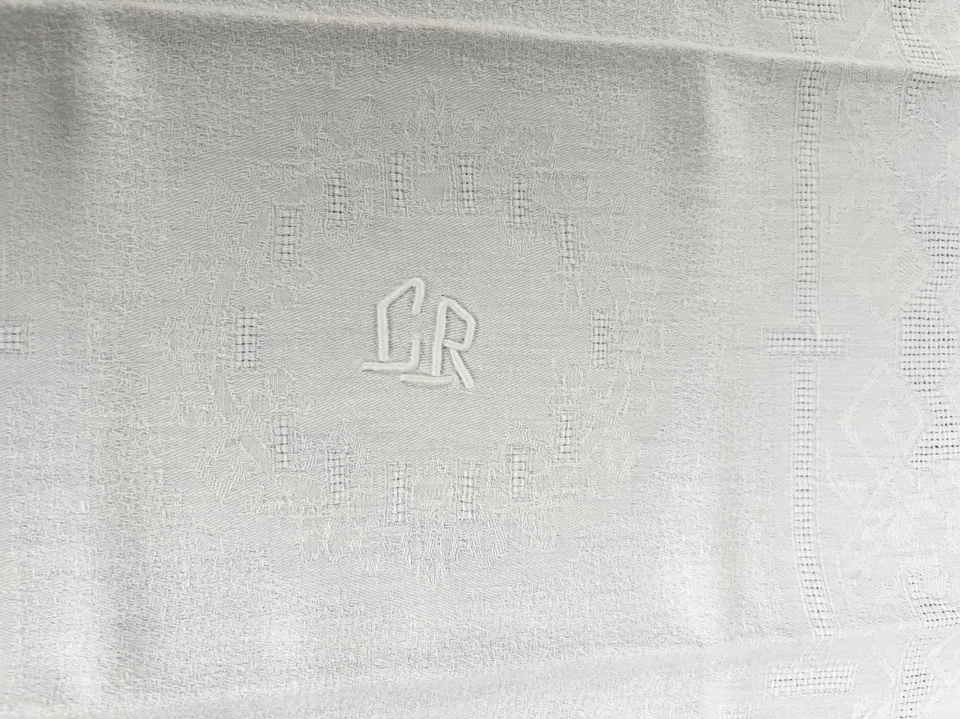 6 serviettes 1900 - 1930 coton damassé brodées initiales CR, linge de table - Photo 2/3